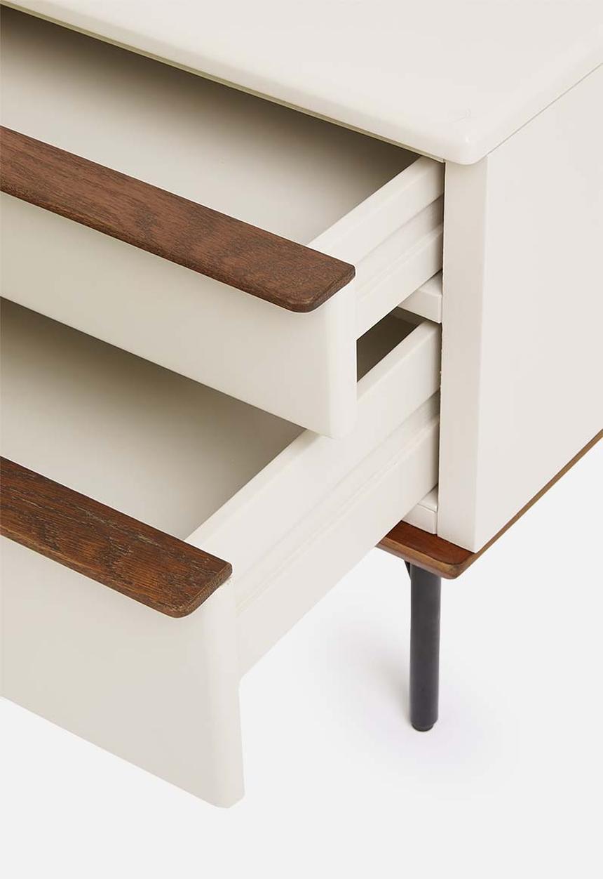 SF Collection - Vincent bedside tables - warm ecru & walnut stain