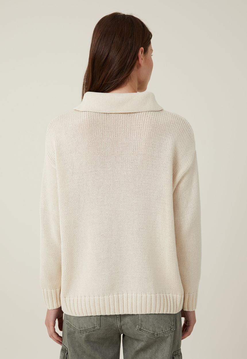 Cotton On - Cotton Half Zip Pullover - Porcelain