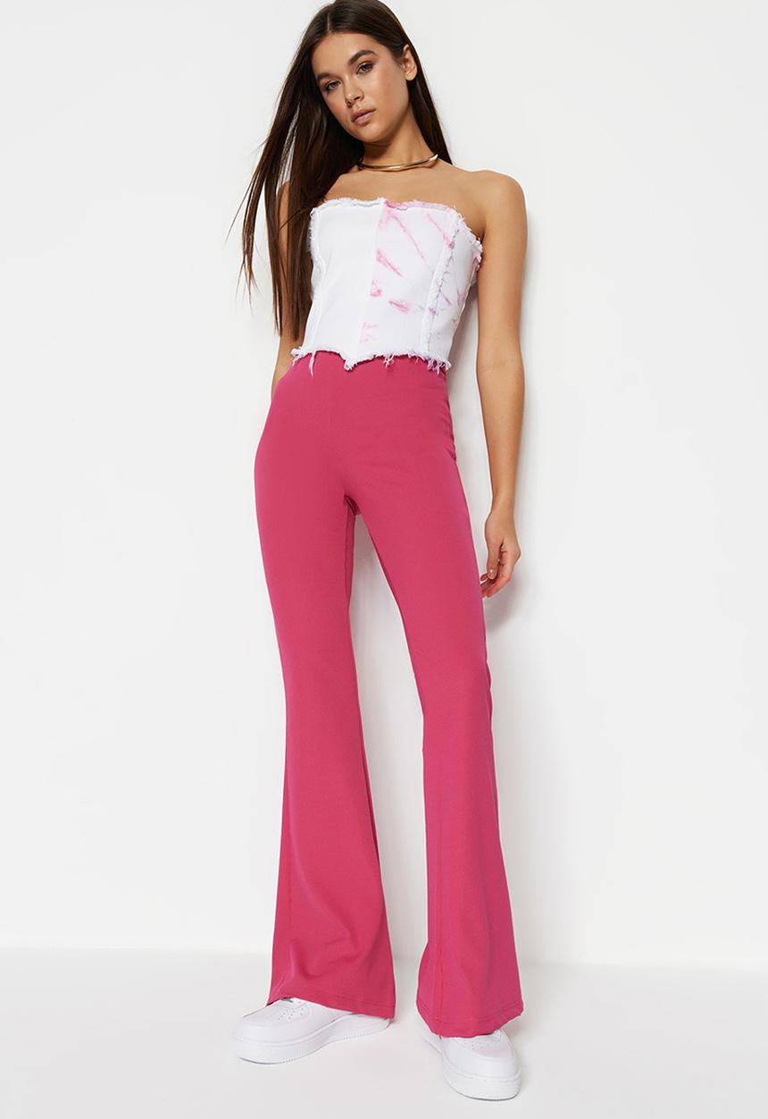 Trendyol - Fitted wide leg pants - pink