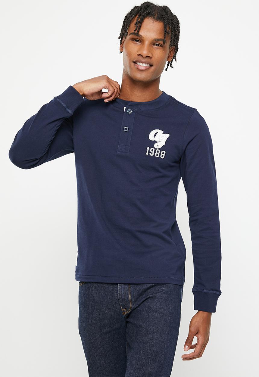 Aca Joe - Mens aca joe long sleeve tee henley - navy
