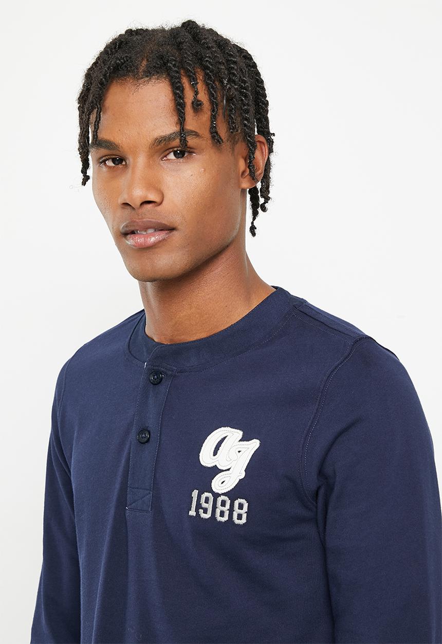 Aca Joe - Mens aca joe long sleeve tee henley - navy