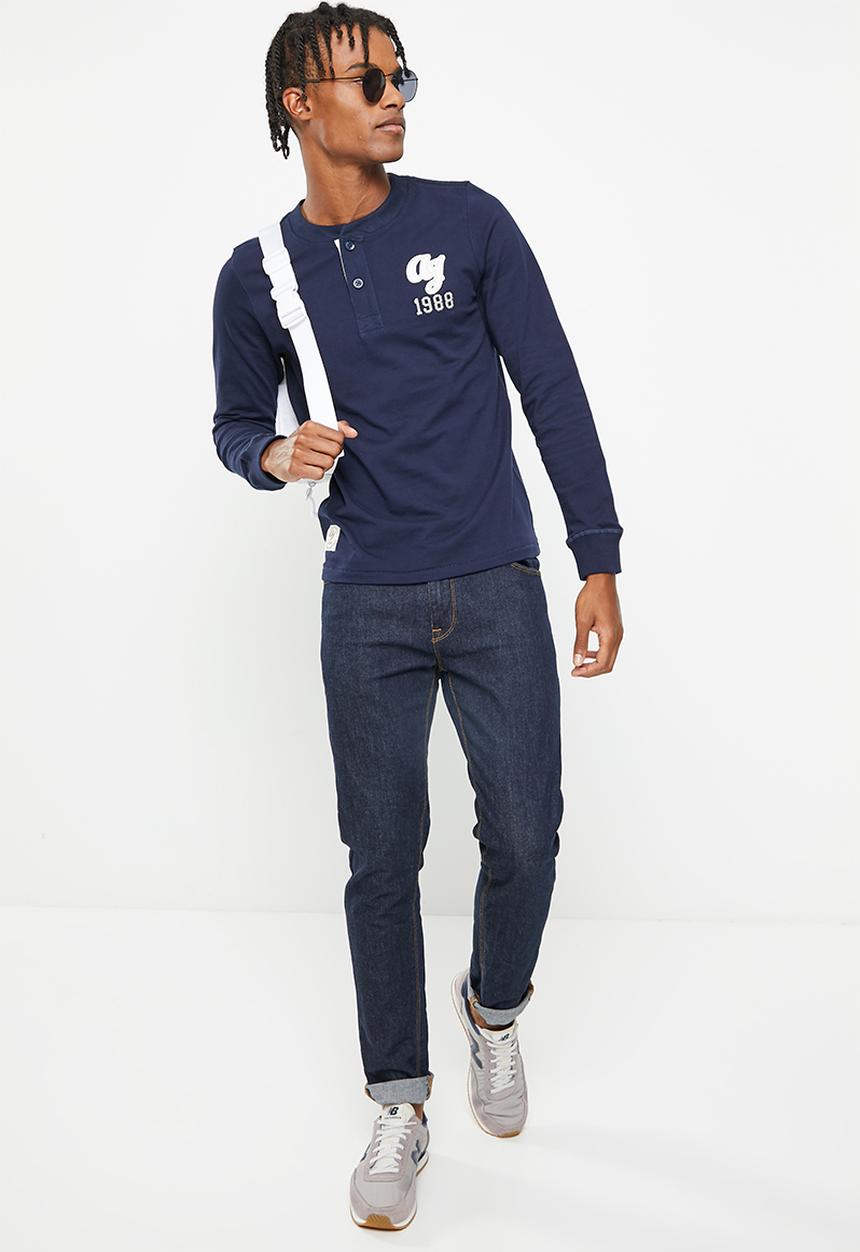 Aca Joe - Mens aca joe long sleeve tee henley - navy