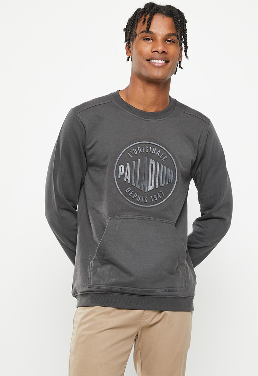 Palladium - Wax embossed crew fleece - charcoal