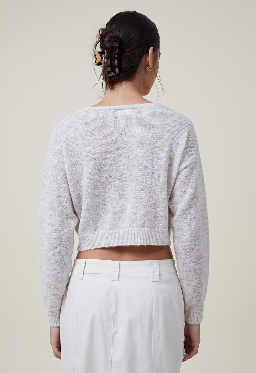 Cotton On - Superfine crop pullover v-neck - porcelain