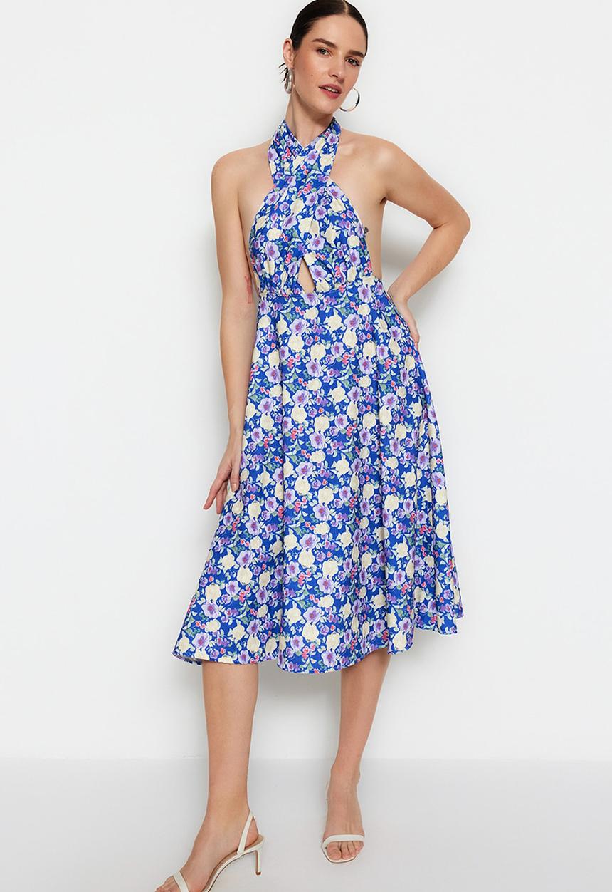 Trendyol - Halter-neck ruffle hem dress - multi blue