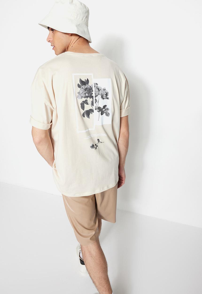 Trendyol - Oversized back logo graphic tee - stone