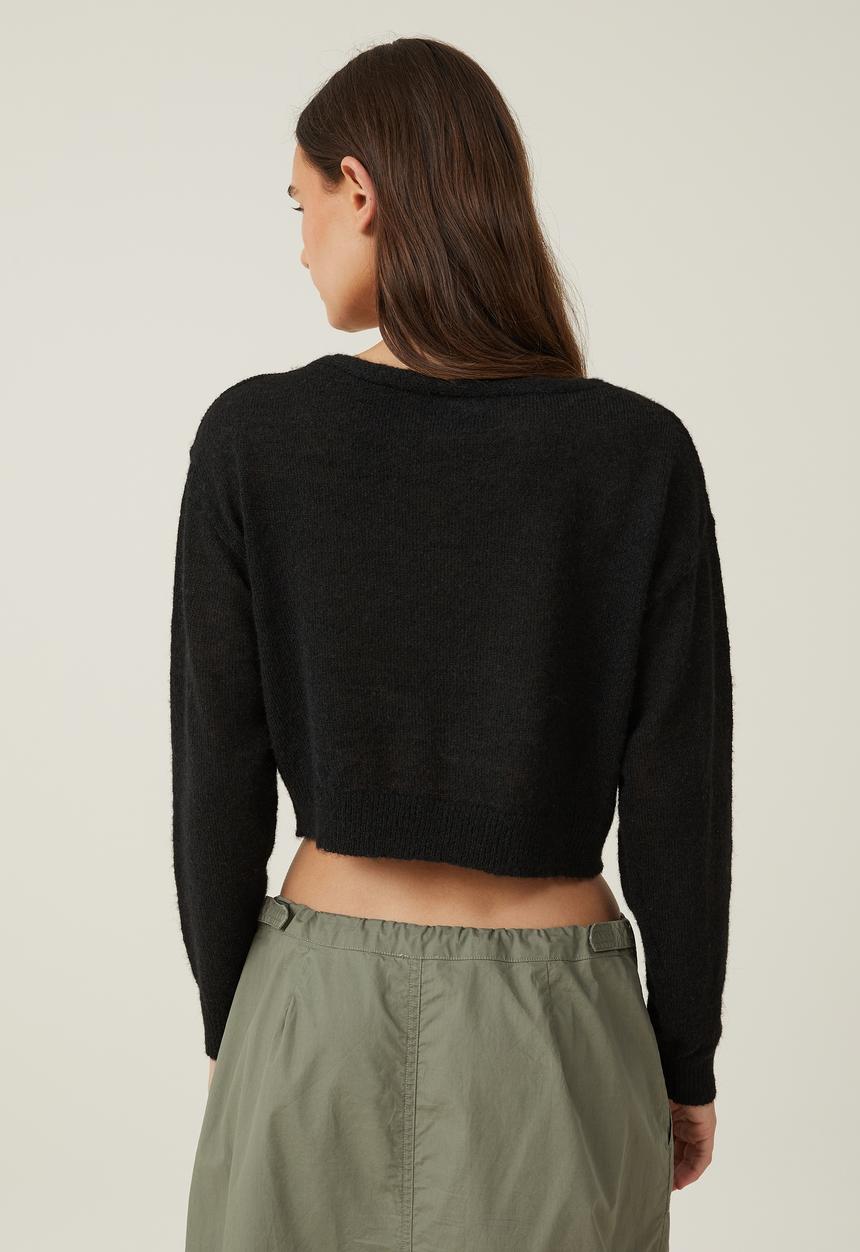 Cotton On - Superfine crop pullover v-neck - black