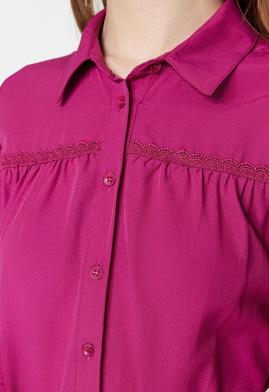 Trendyol - Modest collared longsleeve full length skater dress - fuchsia