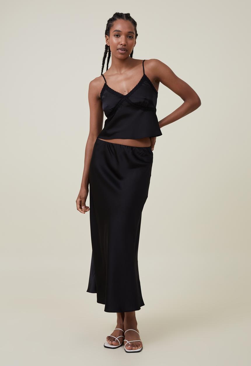Cotton On - Satin lace cami - black