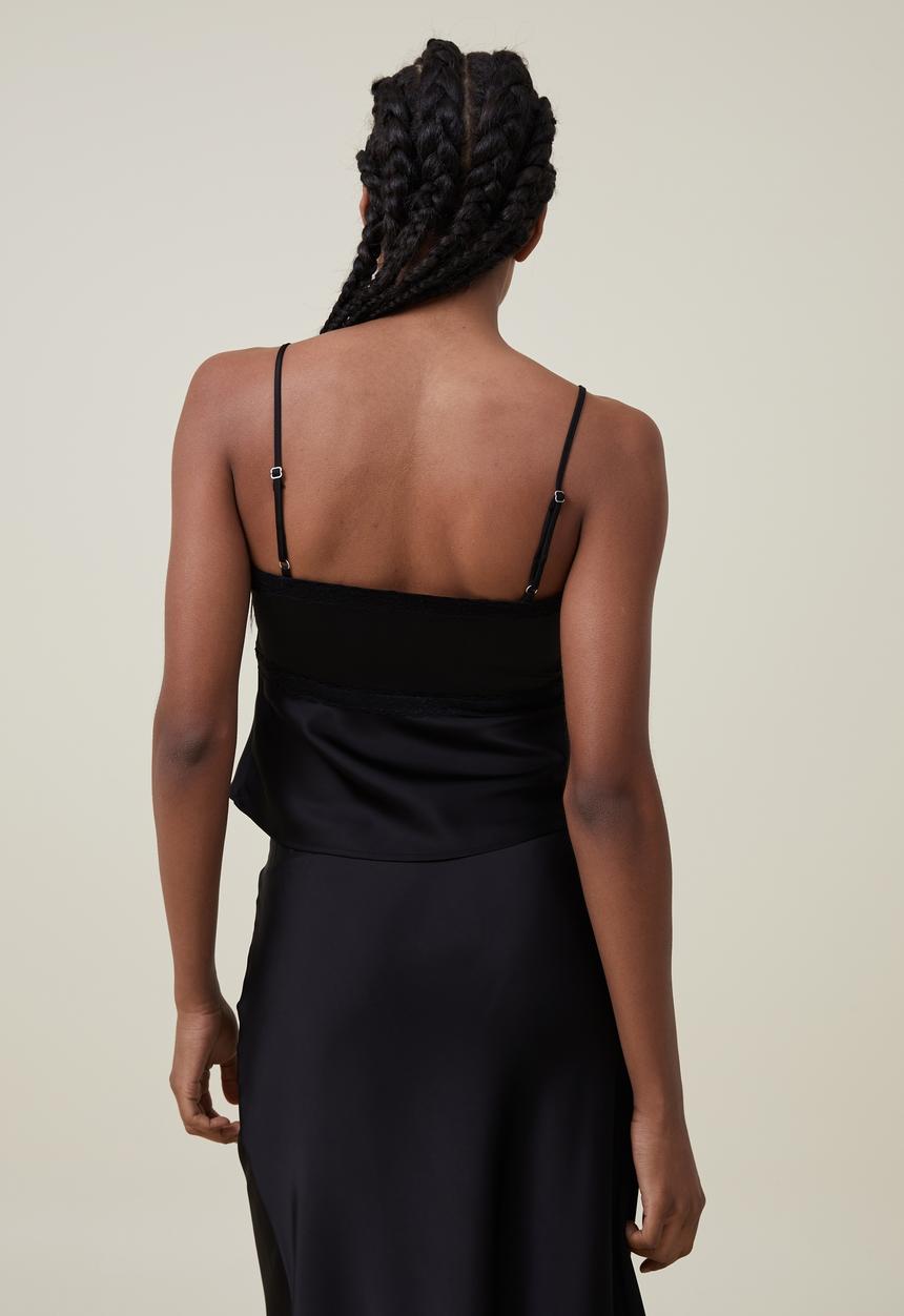 Cotton On - Satin lace cami - black