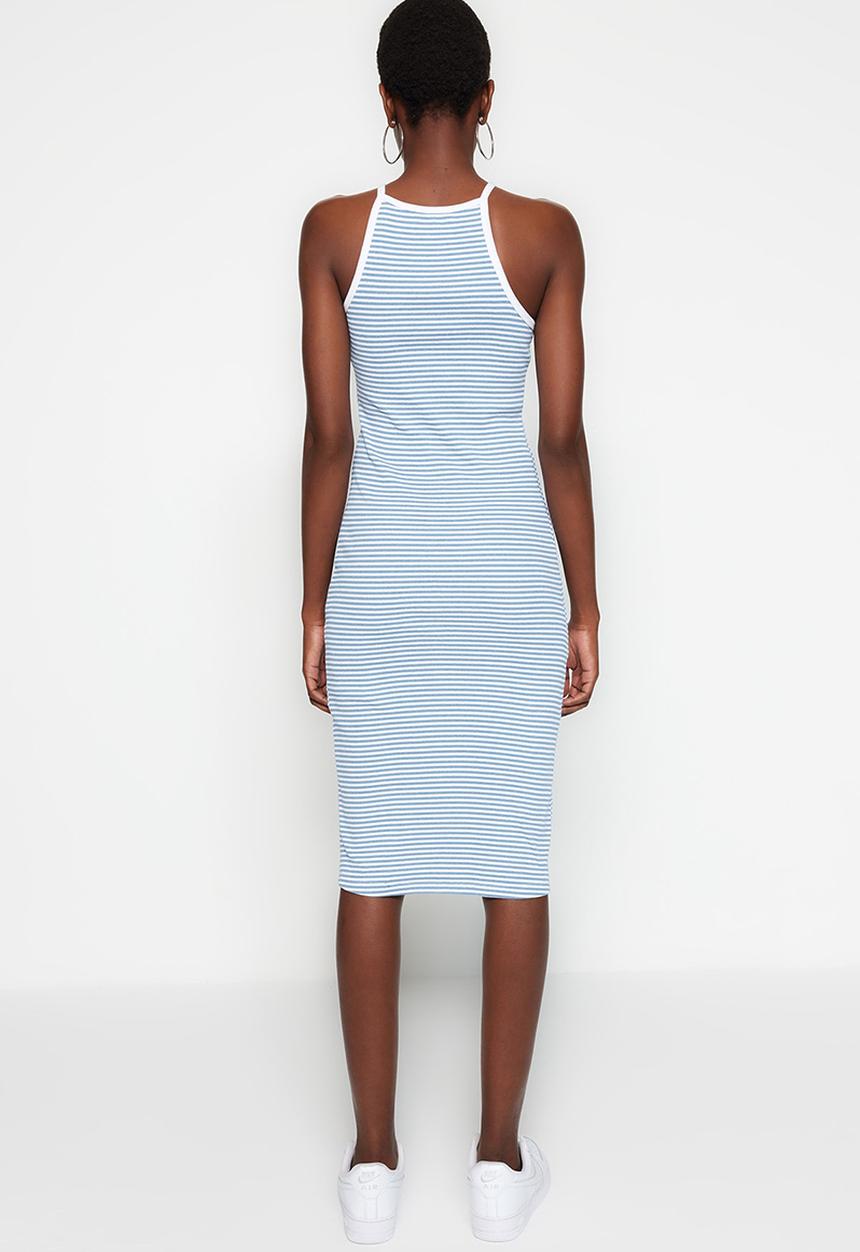 Trendyol - High-neck sleeveless bodycon dress - blue stripe