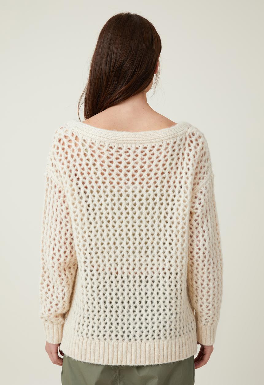 Cotton On - Open knit oversized off shoulder - porcelain