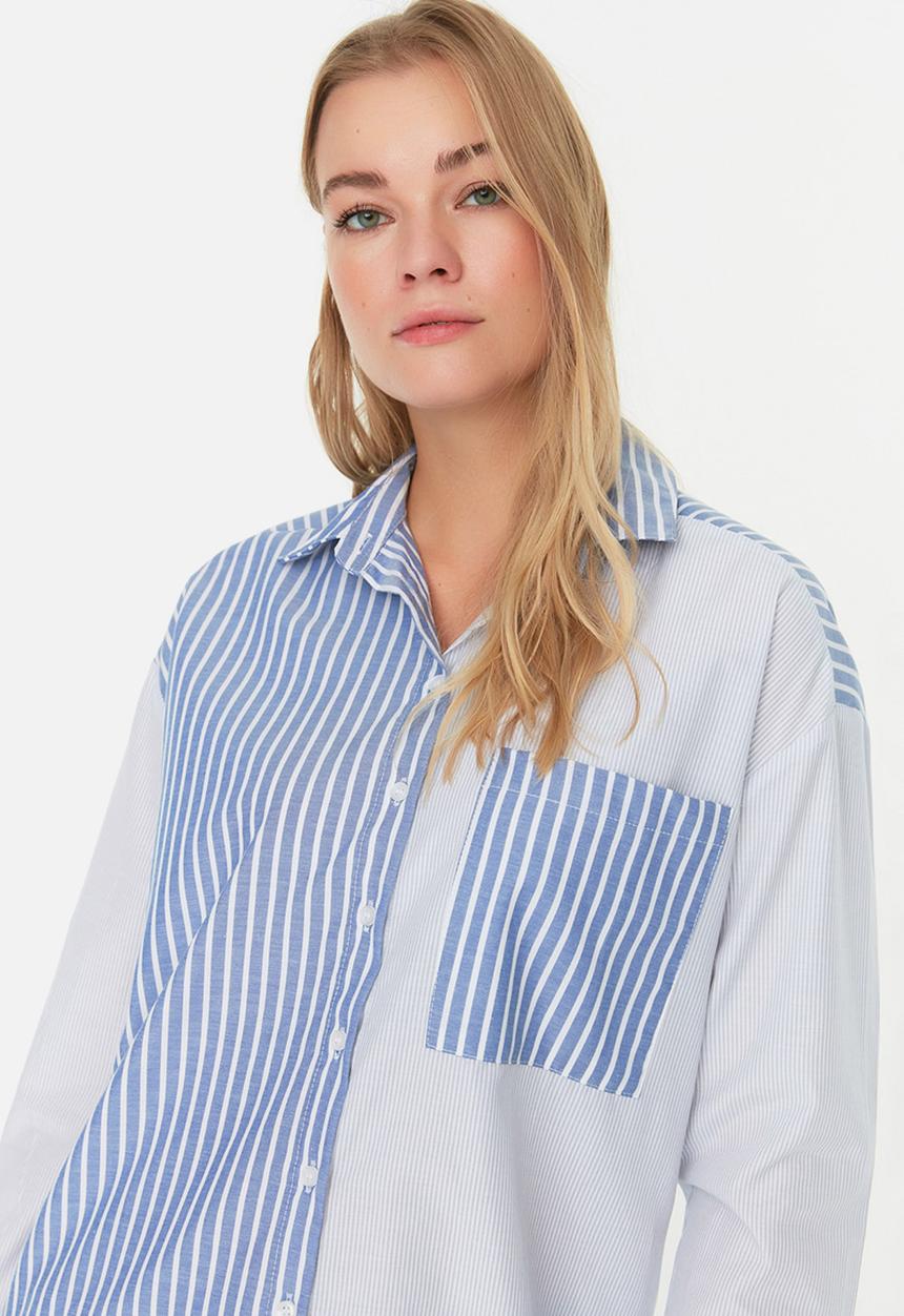 Trendyol - Modest mismatch stripe shirt - blue