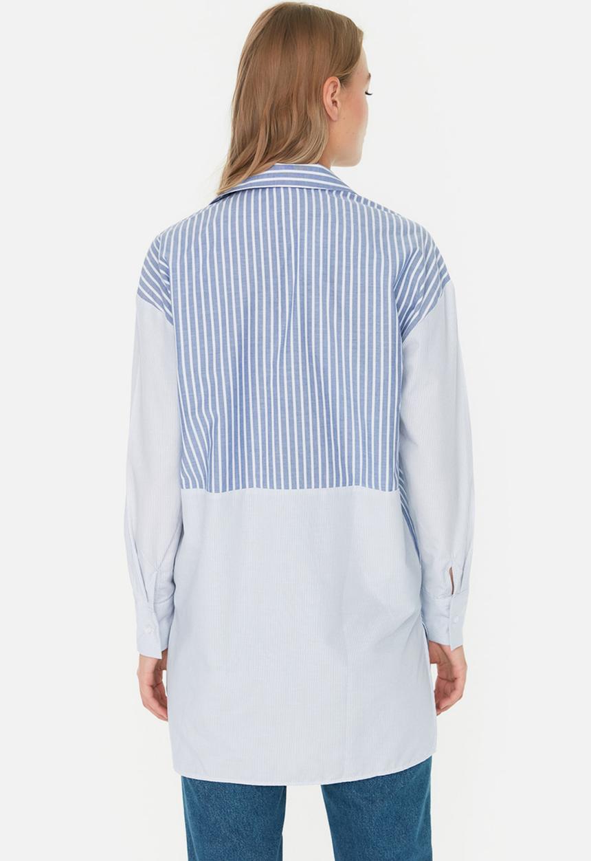 Trendyol - Modest mismatch stripe shirt - blue