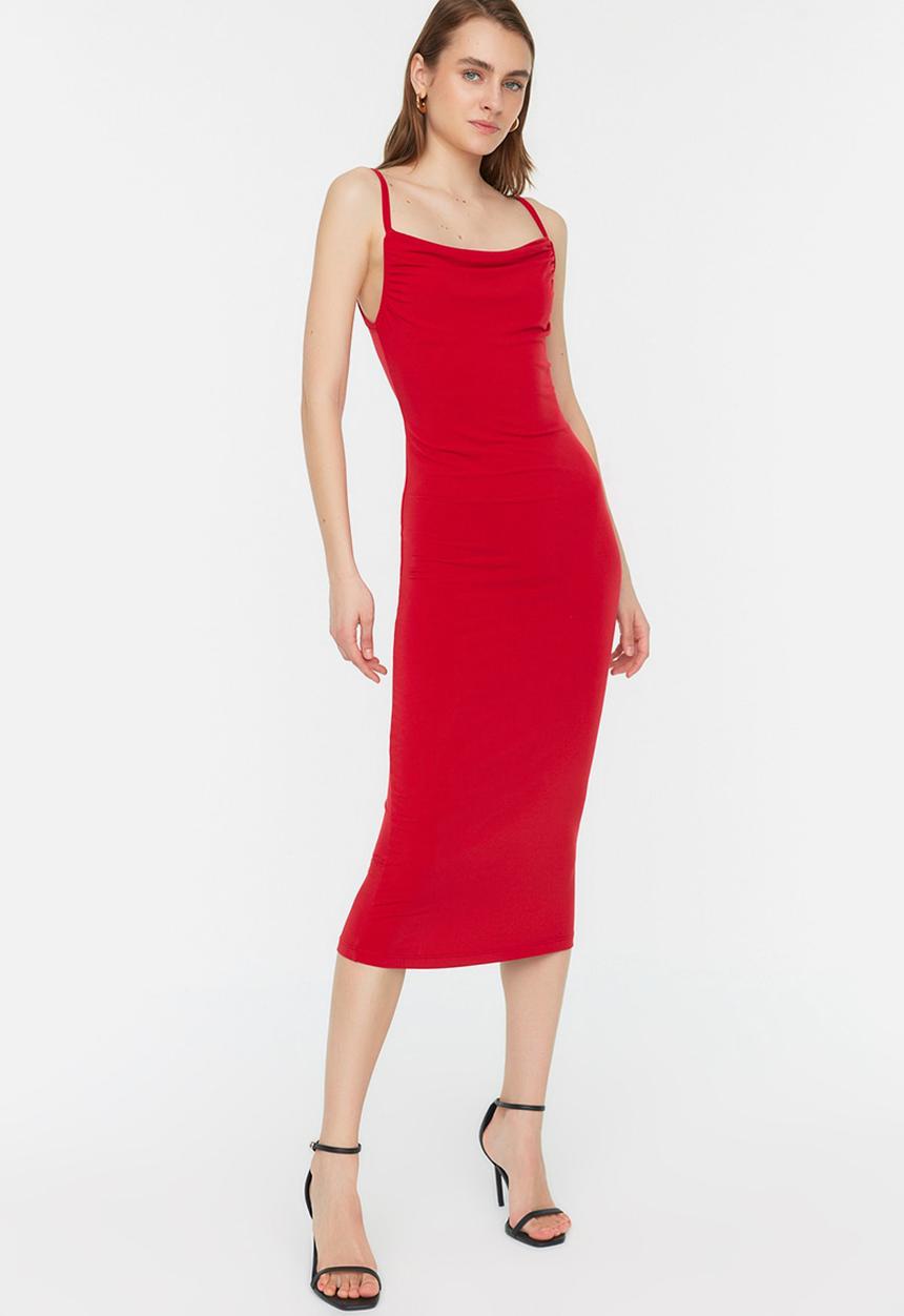 Trendyol - Thin strap bodycon midi dress - red