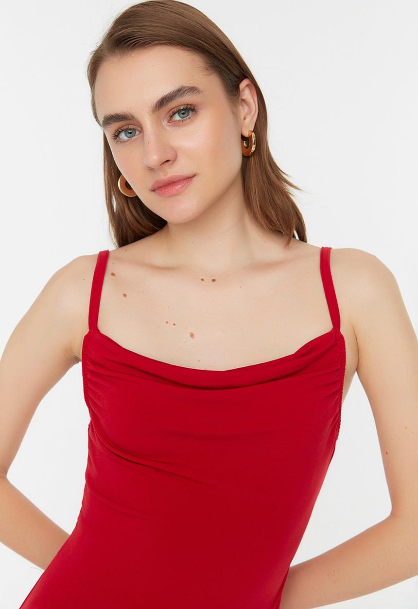 Trendyol - Thin strap bodycon midi dress - red