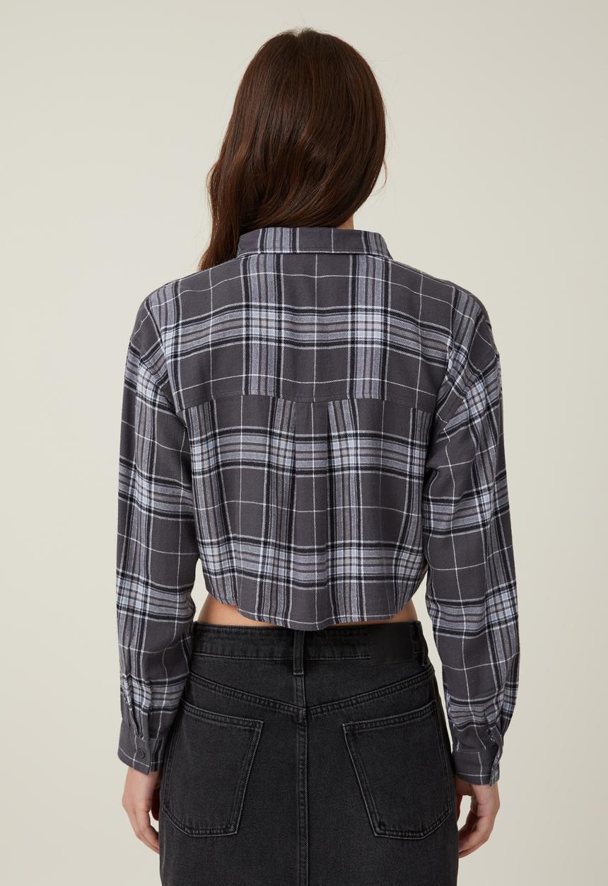 Cropped boyfriend flannel shirt - veronica check graphite