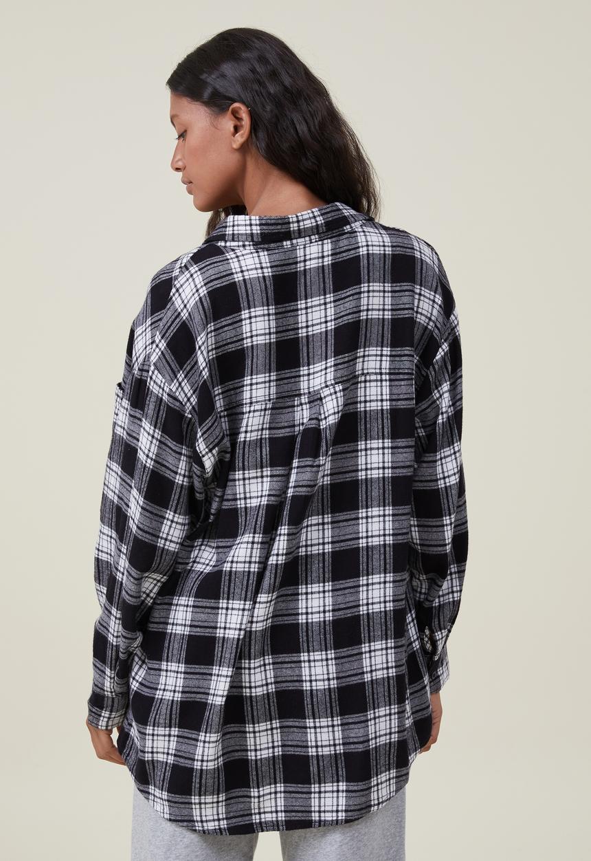 Cotton On - Boyfriend flannel shirt - brittney check black