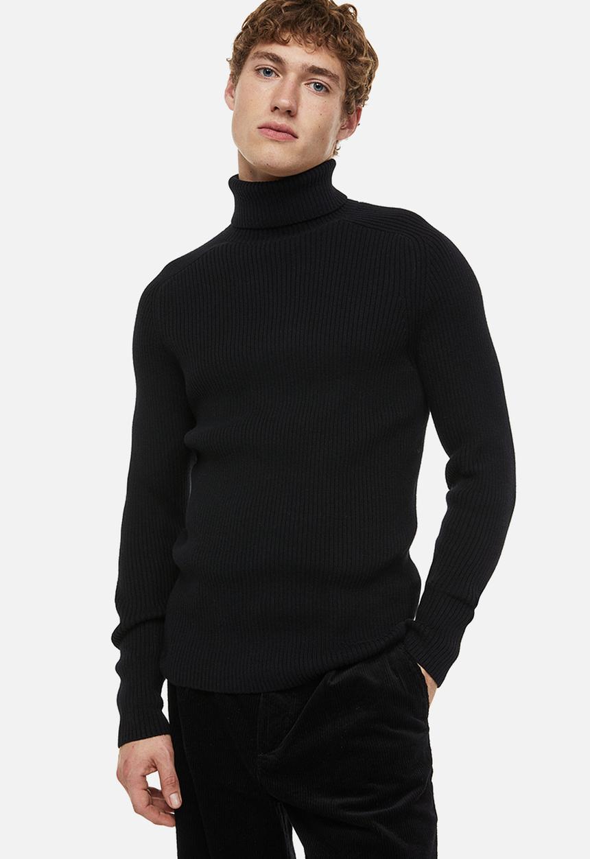H&M - Polo-neck jumper muscle fit - black