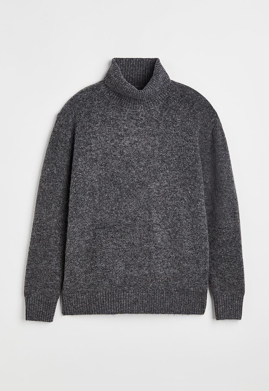 H&M - Relaxed fit fine-knit polo-neck jumper - dark grey marl