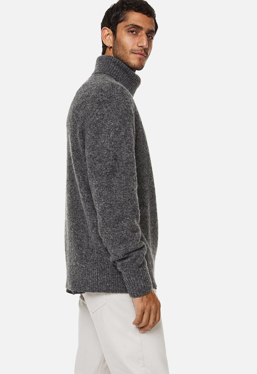 H&M - Relaxed fit fine-knit polo-neck jumper - dark grey marl