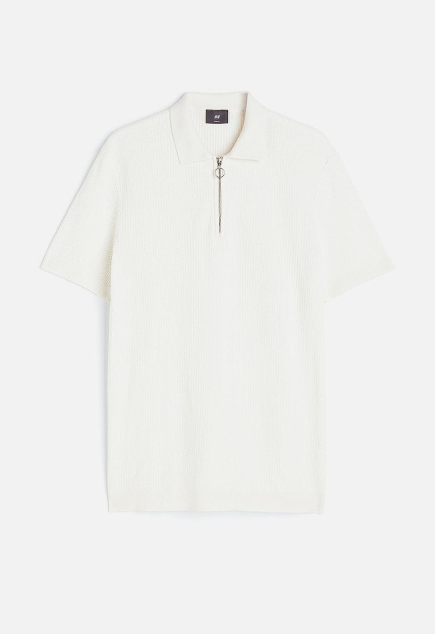 H&M - Slim fit zip-top polo shirt - white