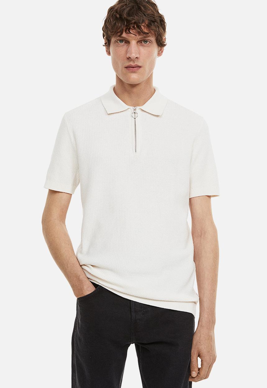 H&M - Slim fit zip-top polo shirt - white