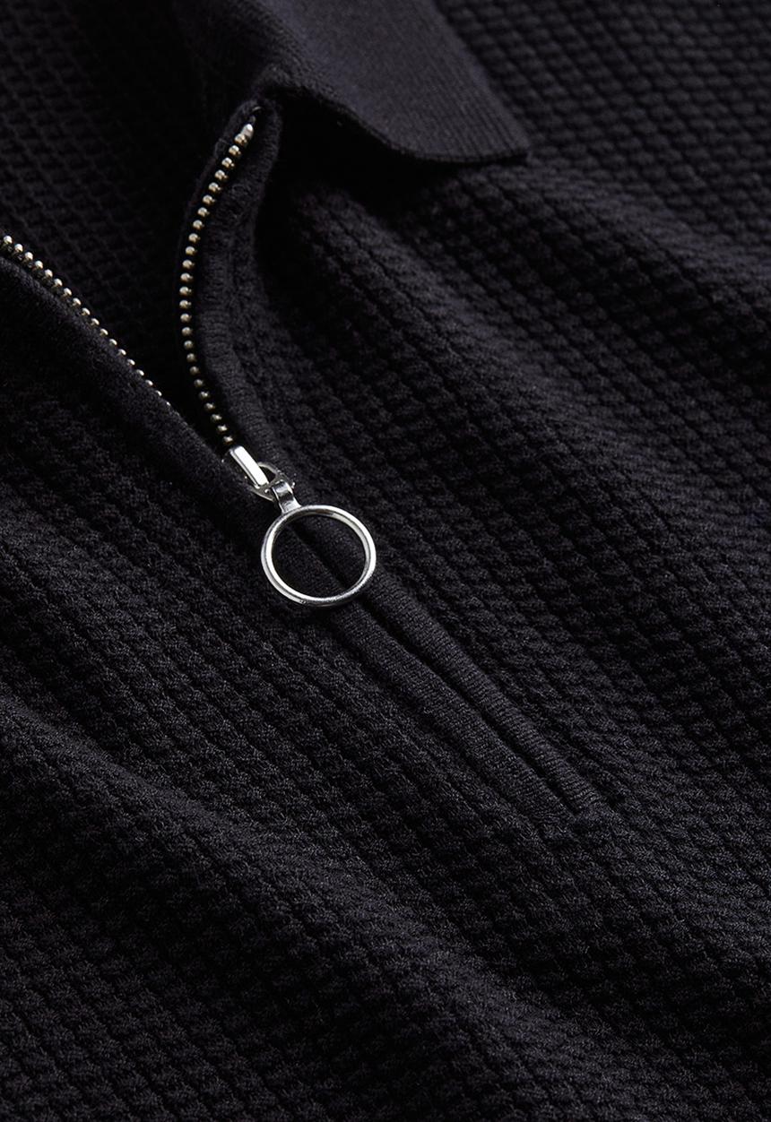 H&M - Slim fit zip-top polo shirt - black