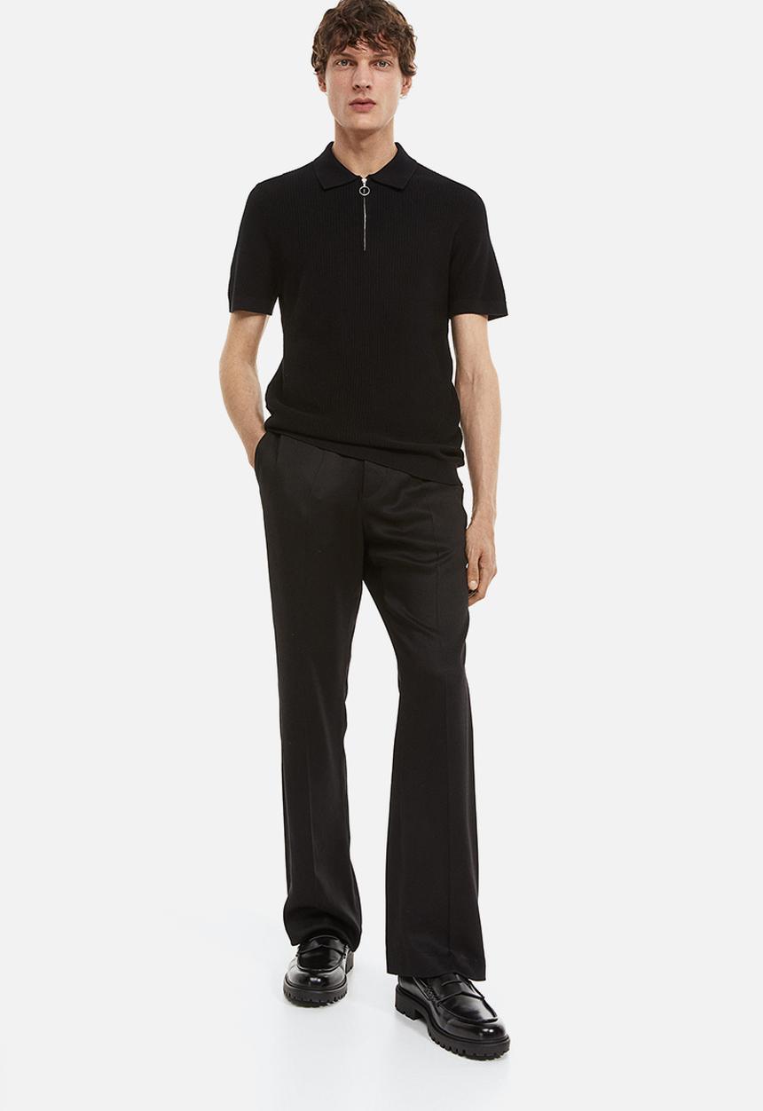 H&M - Slim fit zip-top polo shirt - black