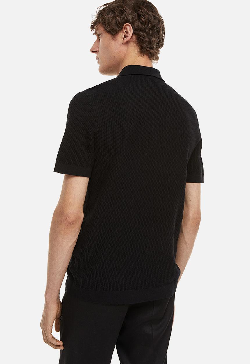 H&M - Slim fit zip-top polo shirt - black