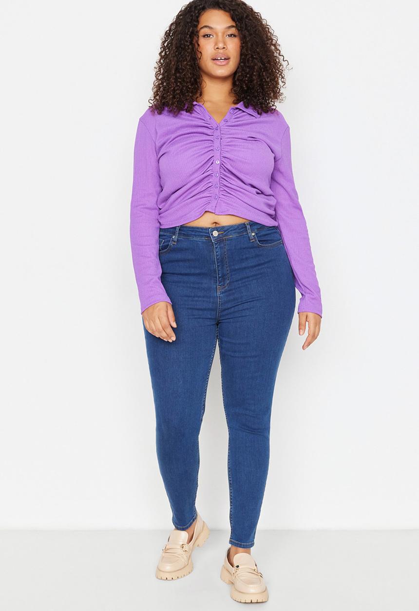 Trendyol - Plus dark wash skinny jeans - blue
