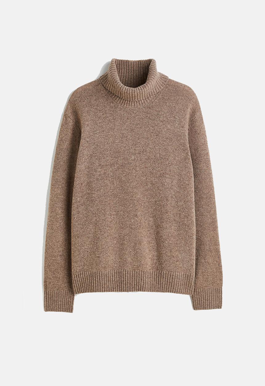 H&M - Relaxed fit wool polo-neck jumper - greige marl