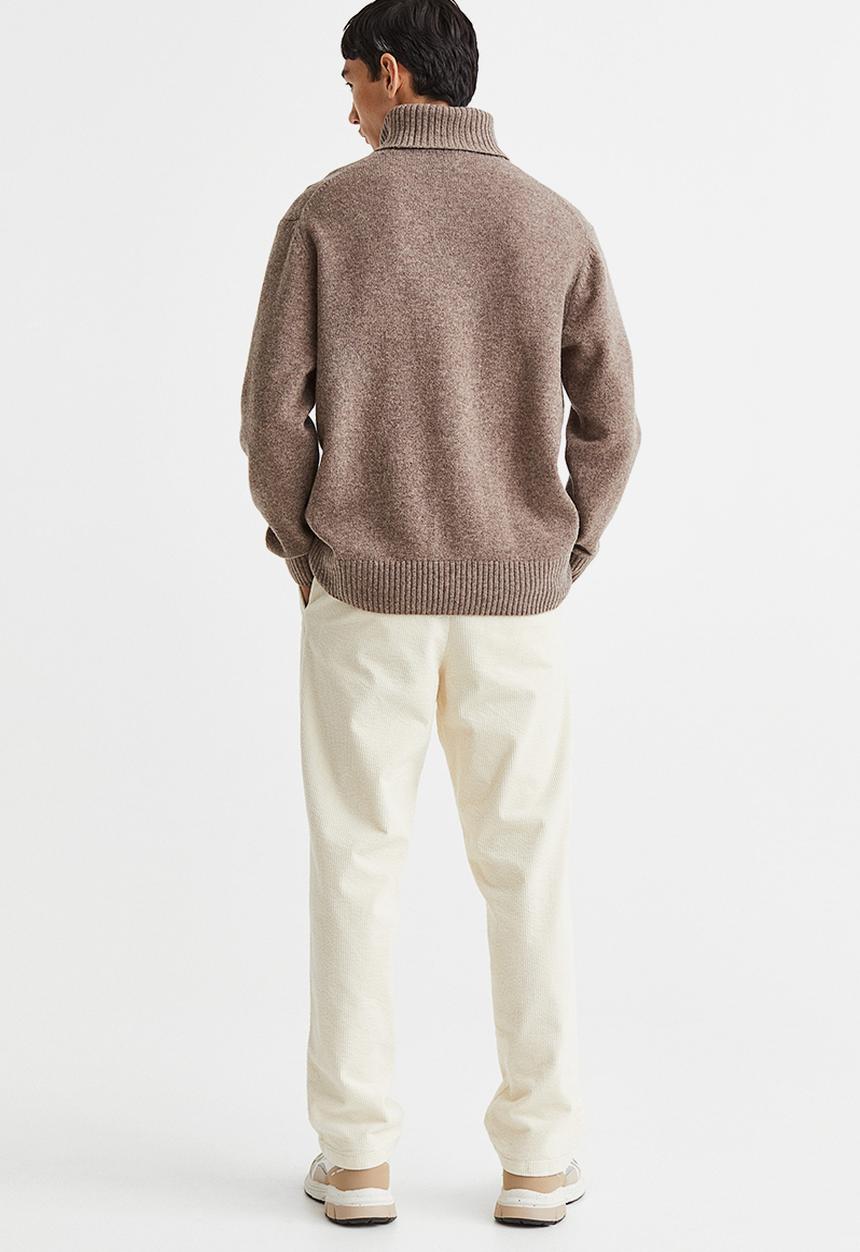 H&M - Relaxed fit wool polo-neck jumper - greige marl