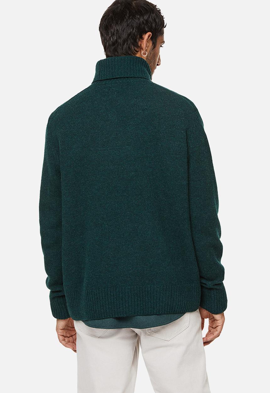H&M - Relaxed fit wool polo-neck jumper - dark green marl