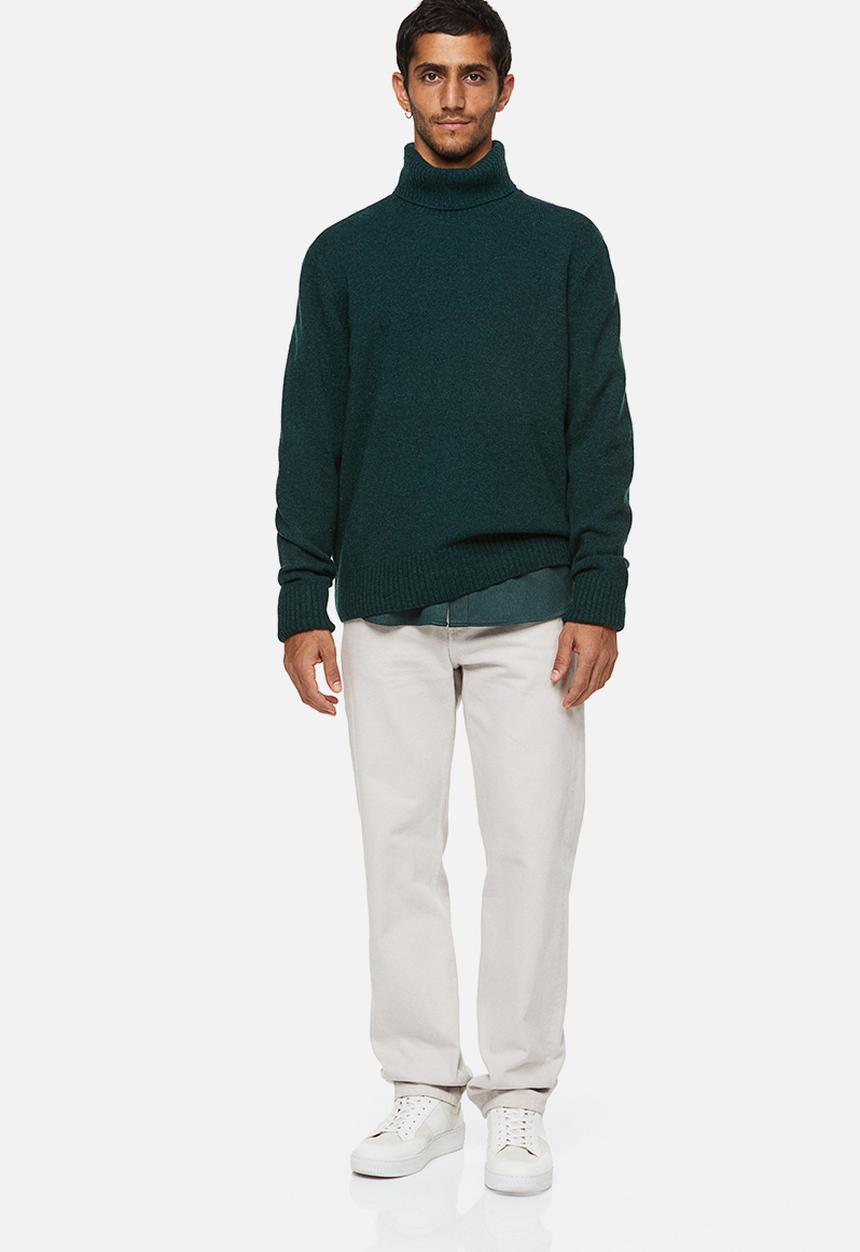 H&M - Relaxed fit wool polo-neck jumper - dark green marl