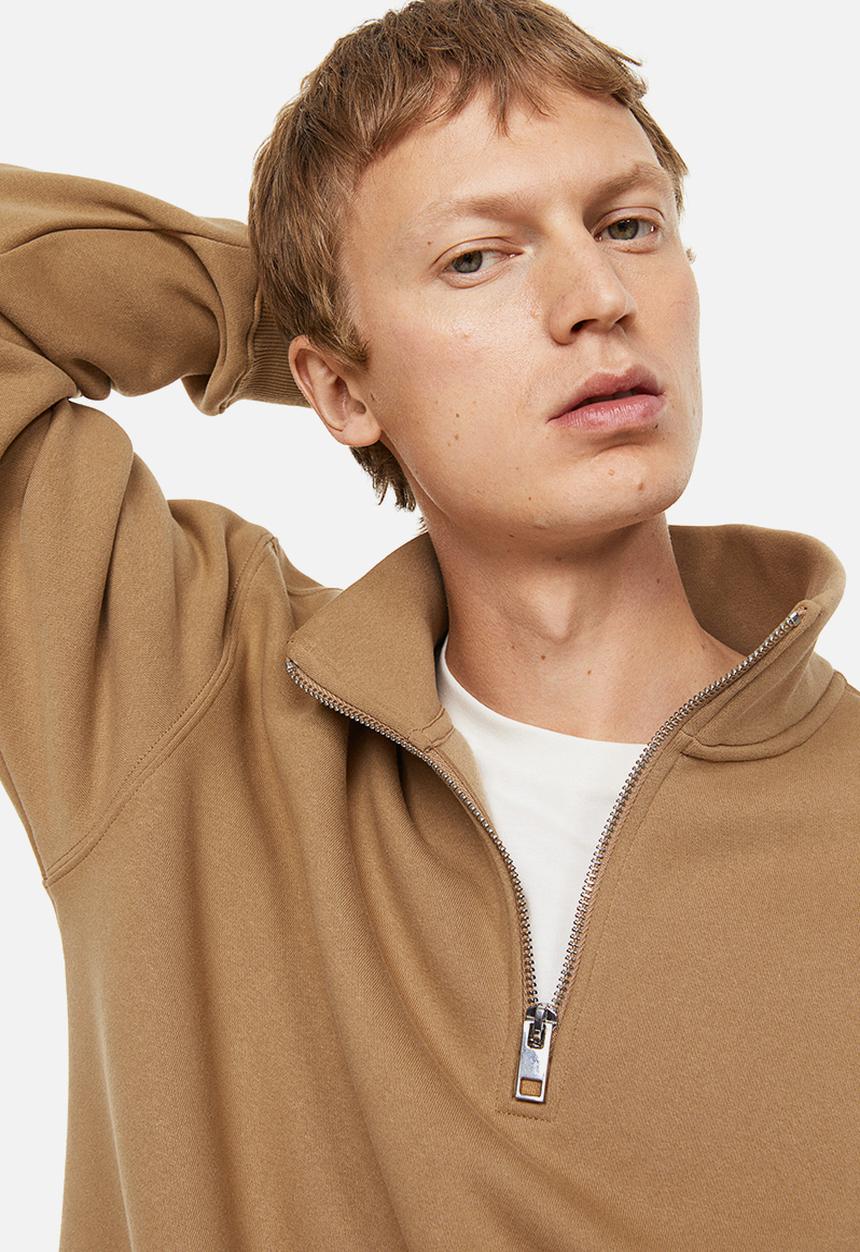 H&M - Relaxed fit zip-top sweatshirt - dark beige