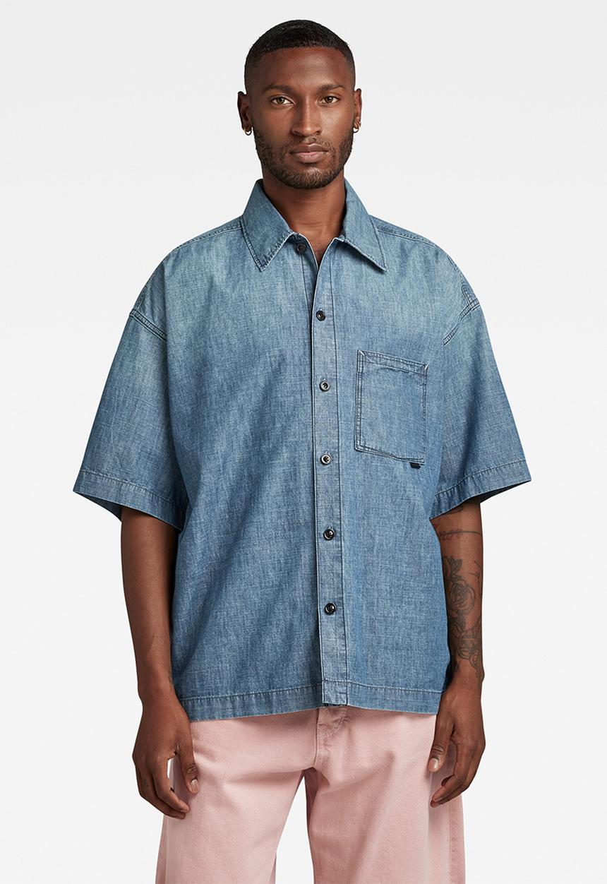 G-STAR - Boxy fit shirt short sleeve lt wt nordic chambray - faded cricket blue