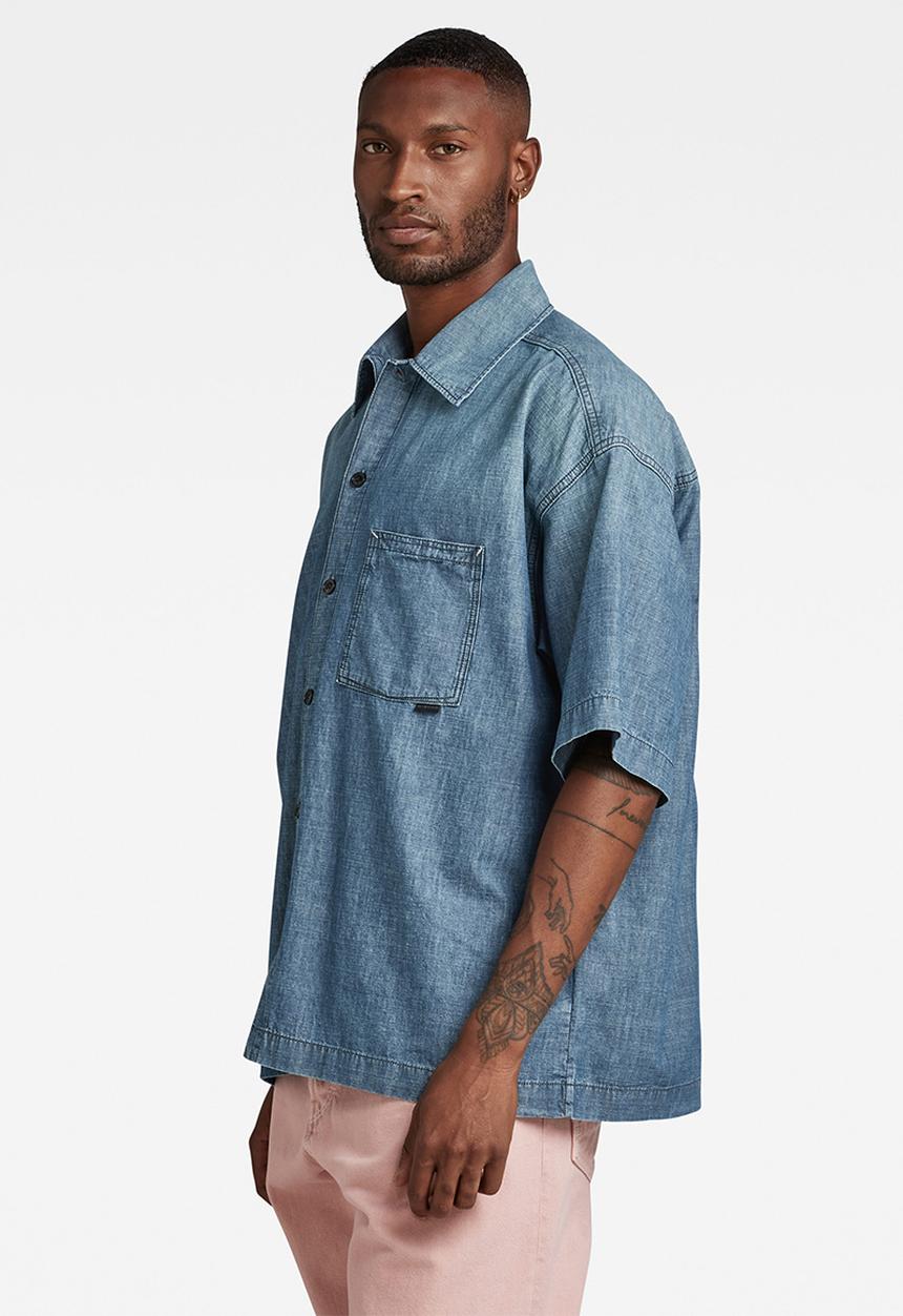 G-STAR - Boxy fit shirt short sleeve lt wt nordic chambray - faded cricket blue