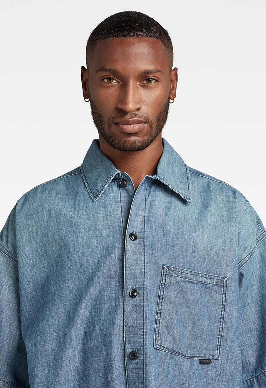 G-STAR - Boxy fit shirt short sleeve lt wt nordic chambray - faded cricket blue