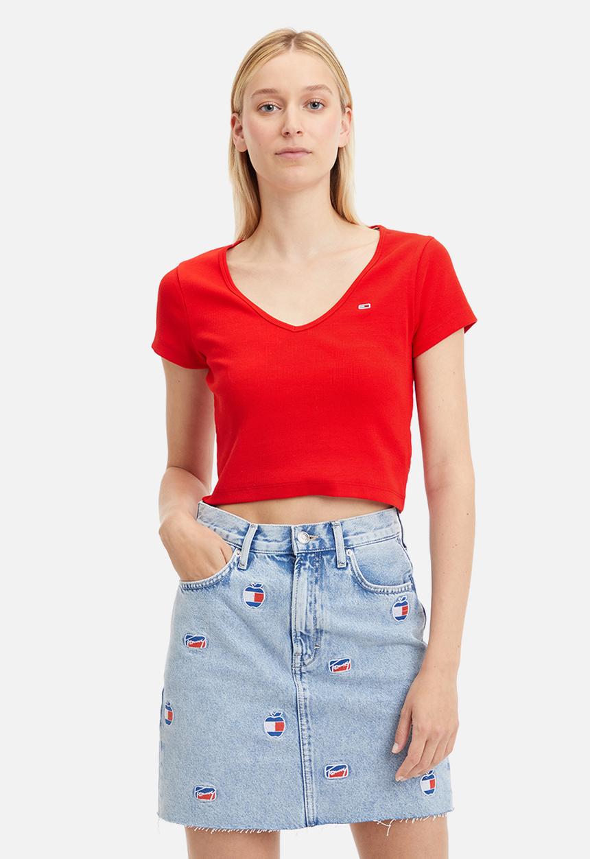 Tommy Hilfiger - Baby crop essential rib vneck tee - deep crimson