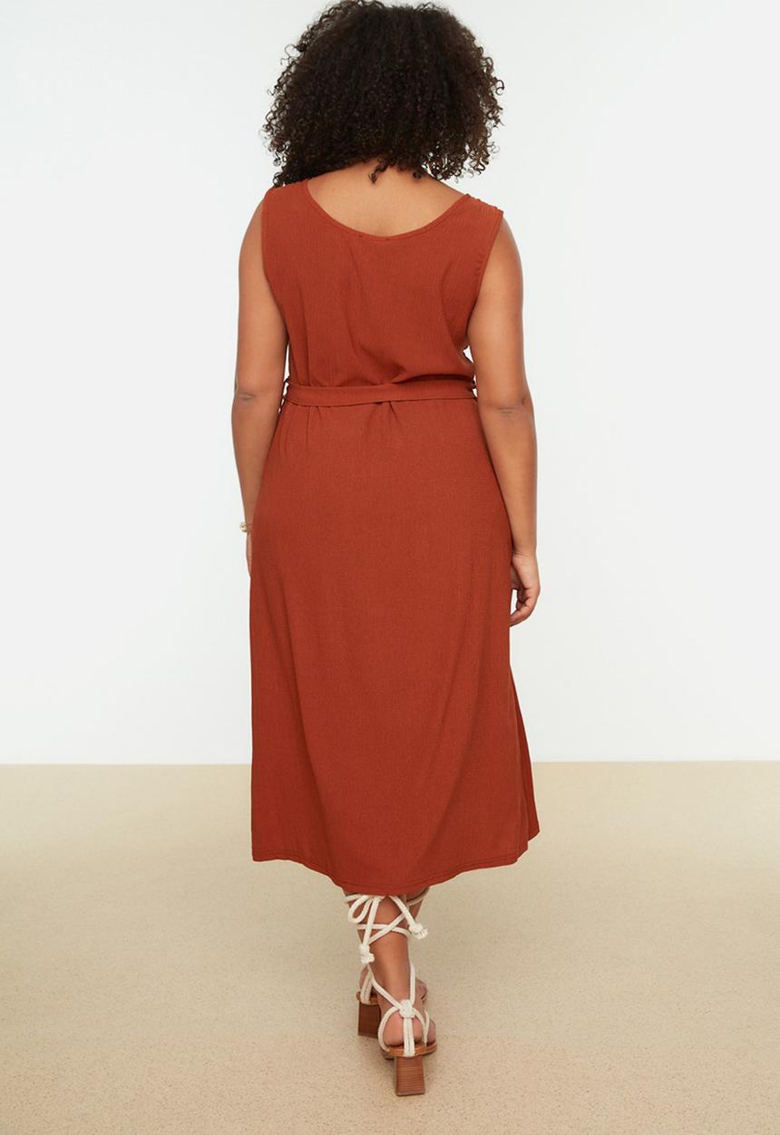 Trendyol - Plus sleeveless wrap dress - brick