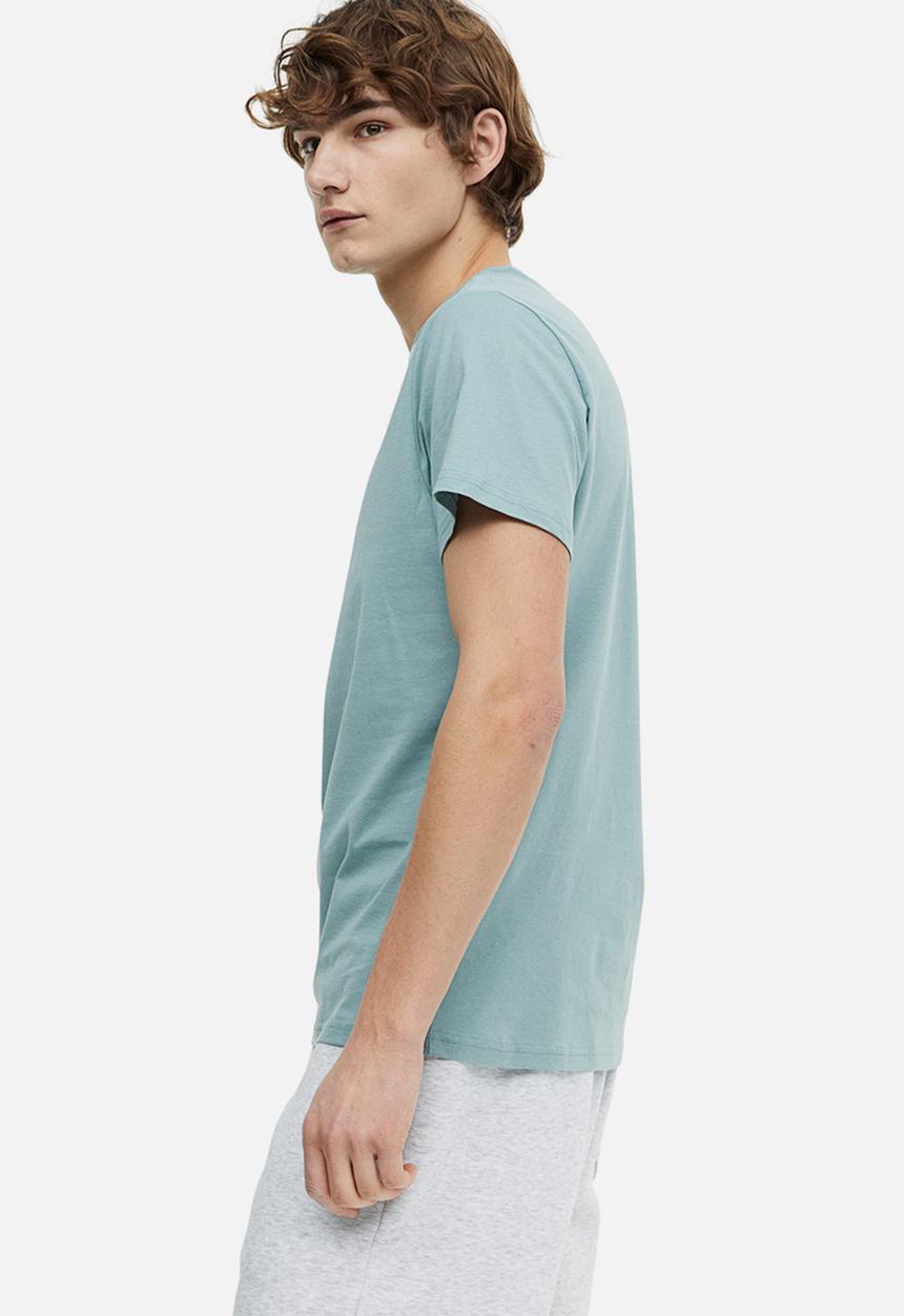 H&M - Regular fit round-neck T-shirt - light dusty turquoise