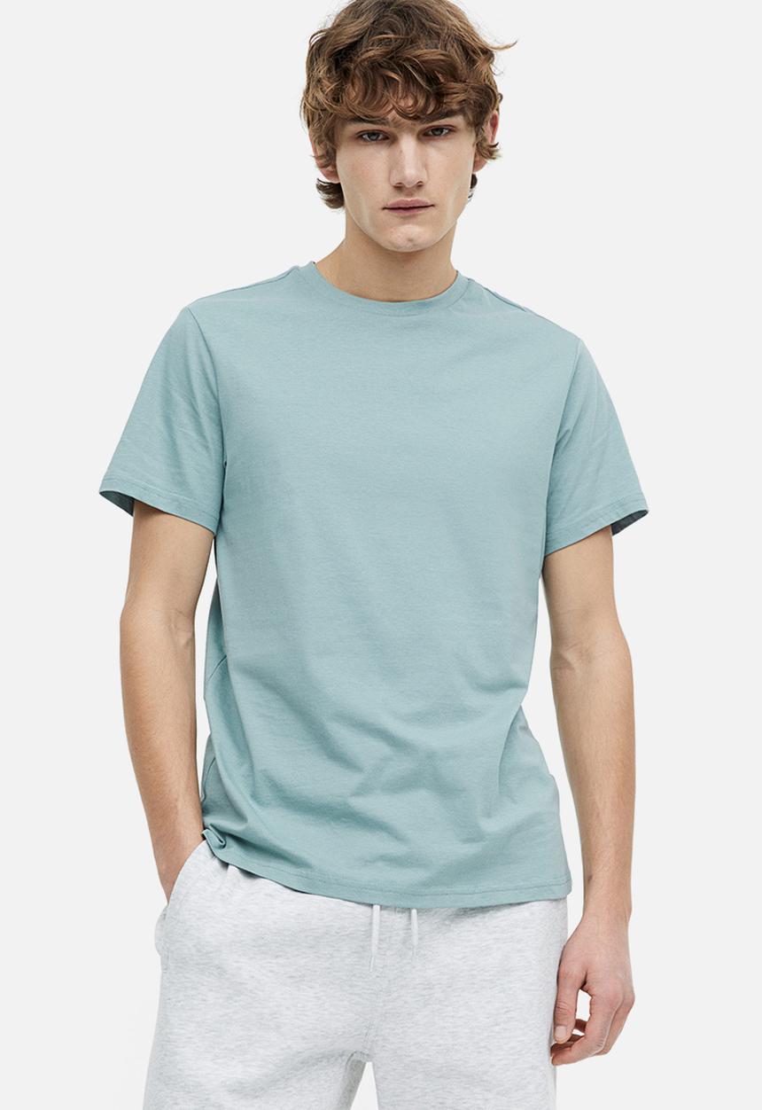 H&M - Regular fit round-neck T-shirt - light dusty turquoise