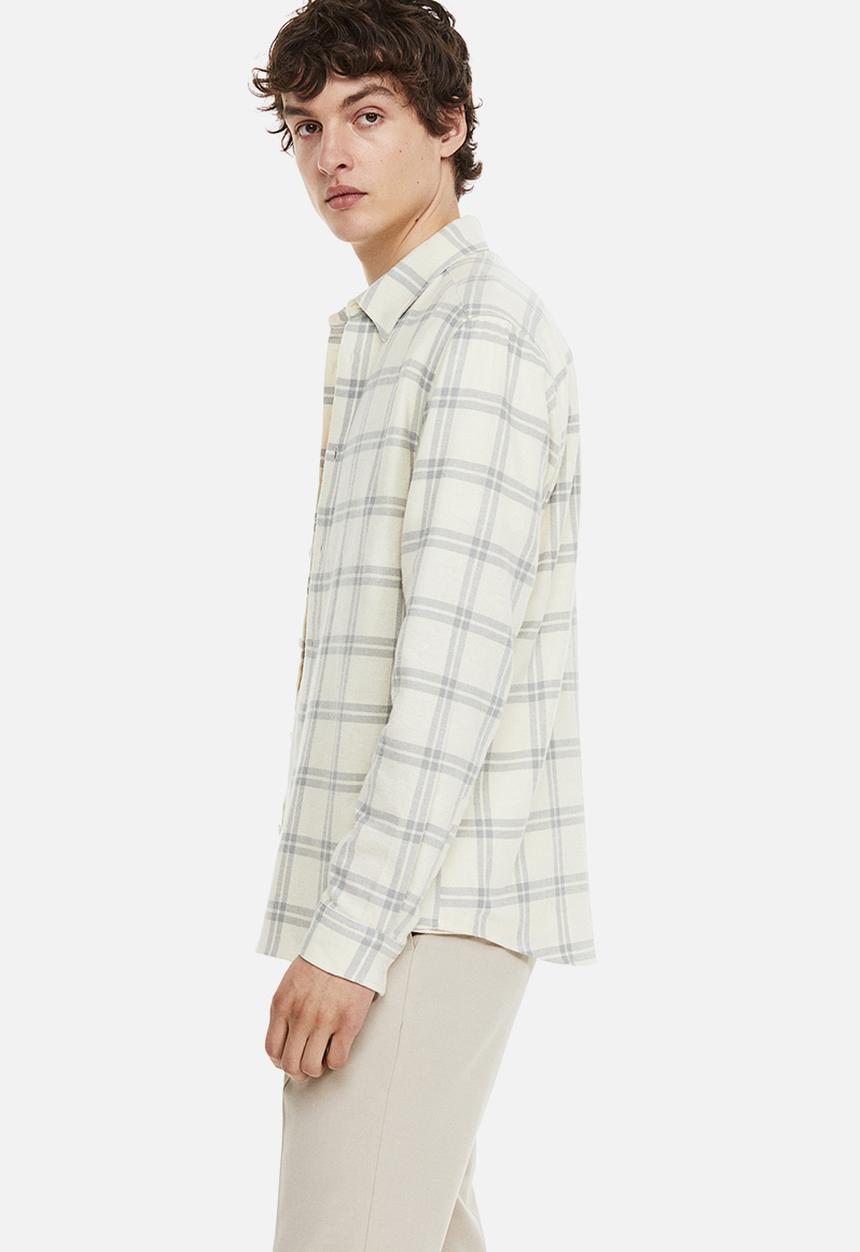 H&M - Regular fit checked shirt - light beige/light grey