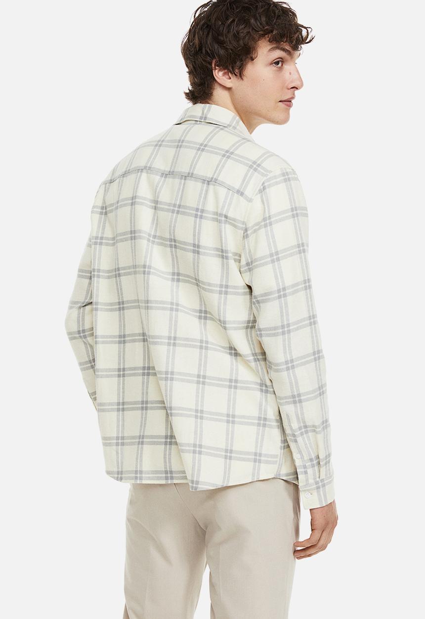 H&M - Regular fit checked shirt - light beige/light grey