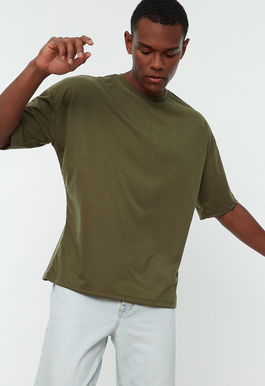 Trendyol - Relaxed oversized T-shirt - khaki