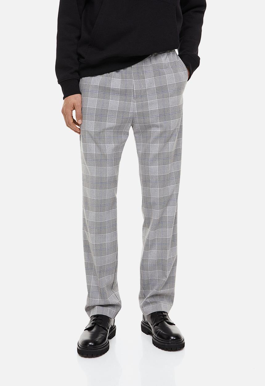H&M - Regular fit joggers - light grey/checked