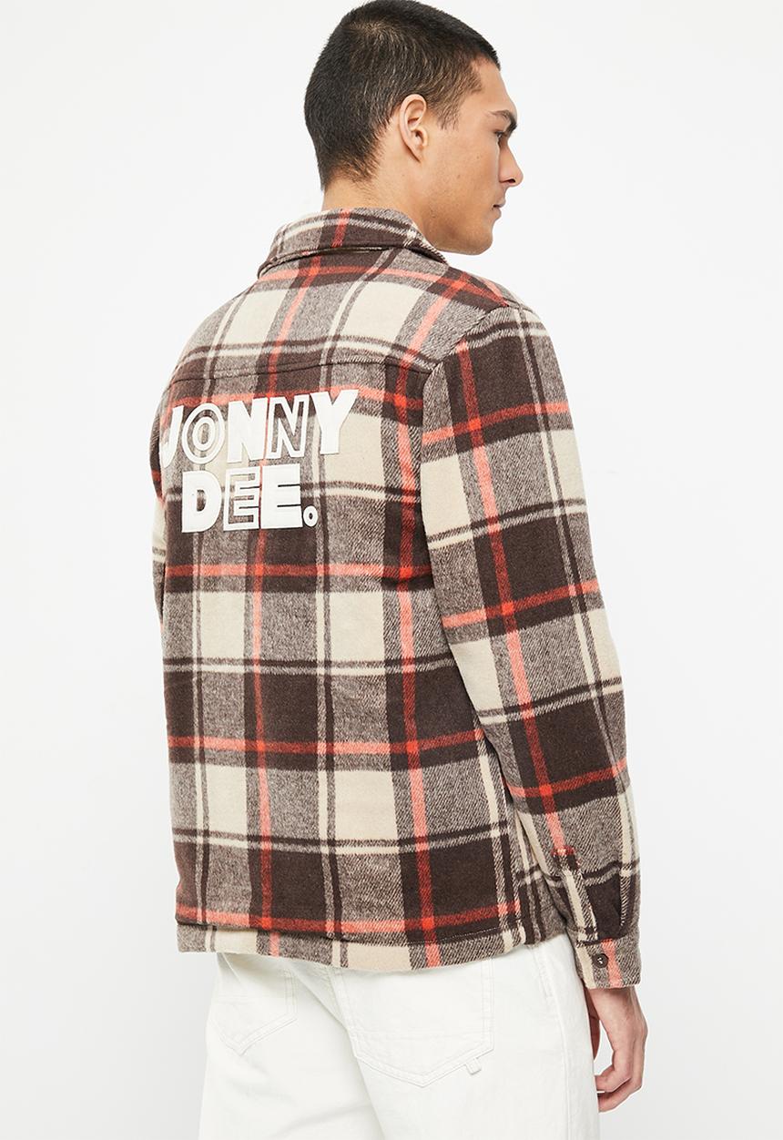 Jonathan D - Graham zip through check jacket with sherpa lining - wheat