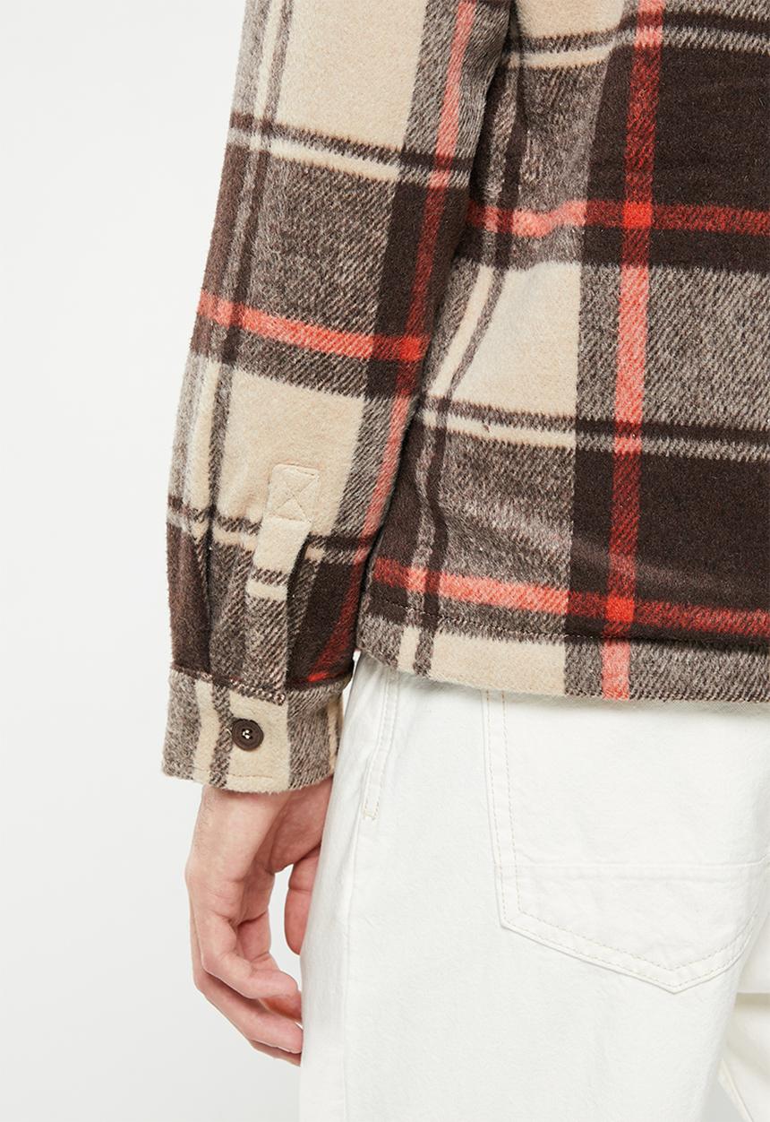 Jonathan D - Graham zip through check jacket with sherpa lining - wheat