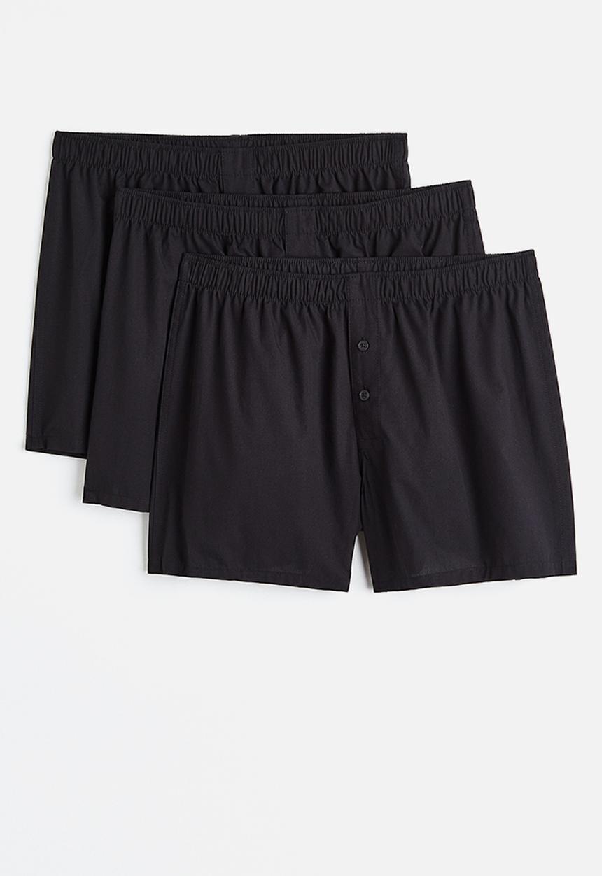 H&M - 3-Pack woven cotton boxer shorts - black